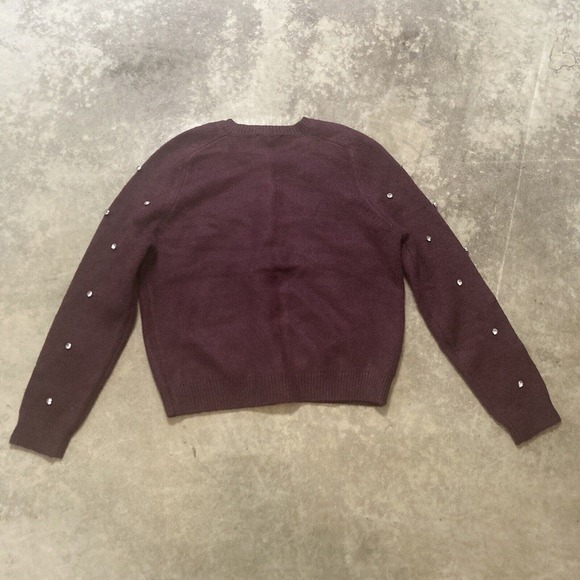 Ann Taylor Sweater Womens Size‎ Medium Burgundy Rhinestone Embellished Cardigan - Picture 7 of 10